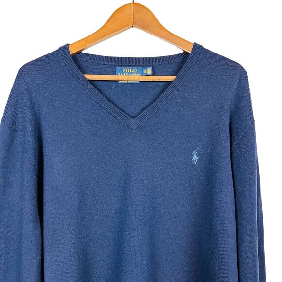 Polo Ralph Lauren Merino Wool V Neck Sweater Pullover Long Sleeve Blue XXL - Picture 1 of 5